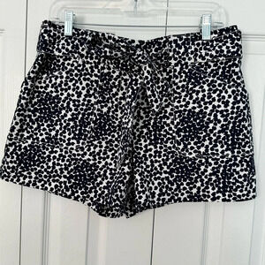 Ann Taylor Loft Shorts Dark Navy Blue White Print Tie Belt Flat Front Sz 8
